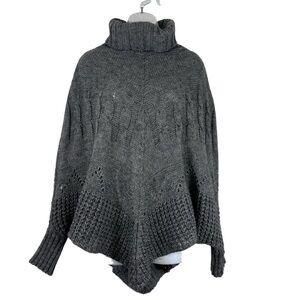 Iperico Made in Italy Grey Turtleneck Knit Poncho Sweater OS Wool Mohair Blend